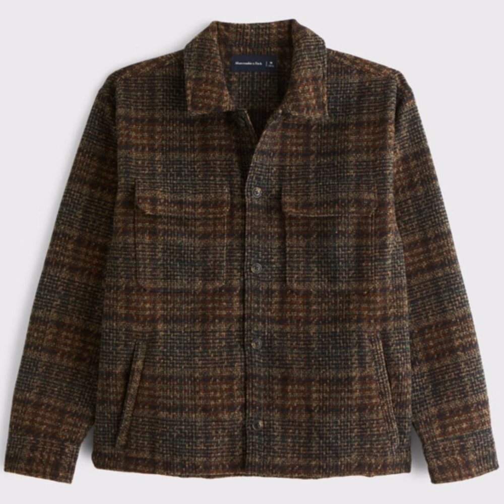 Men's Abercrombie & Fitch Brown Plain Boucle Shirt Jacket, Medium, EUC